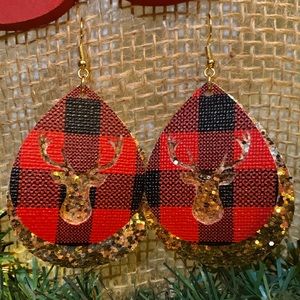 Layered Leather Deer Antler Earrings